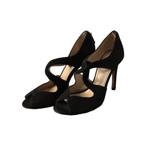 L.K. Bennett Designer Style Black Suede Open Toe Crafted In Italy Size 6.5 US